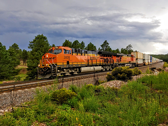 A BNSF intermodal train A BNSF intermodal train