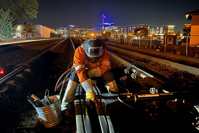 This welder’s night work requires extra vigilance. 