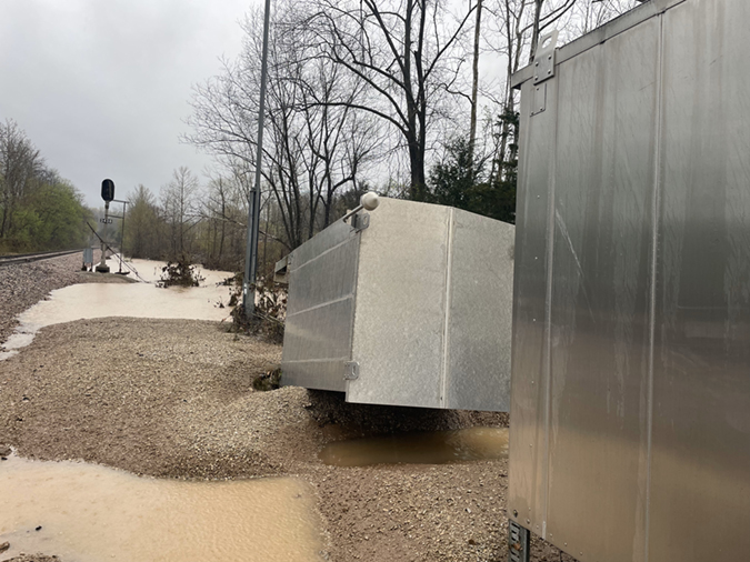 A signal bungalow is washed out in the Thayer South Subdivision.